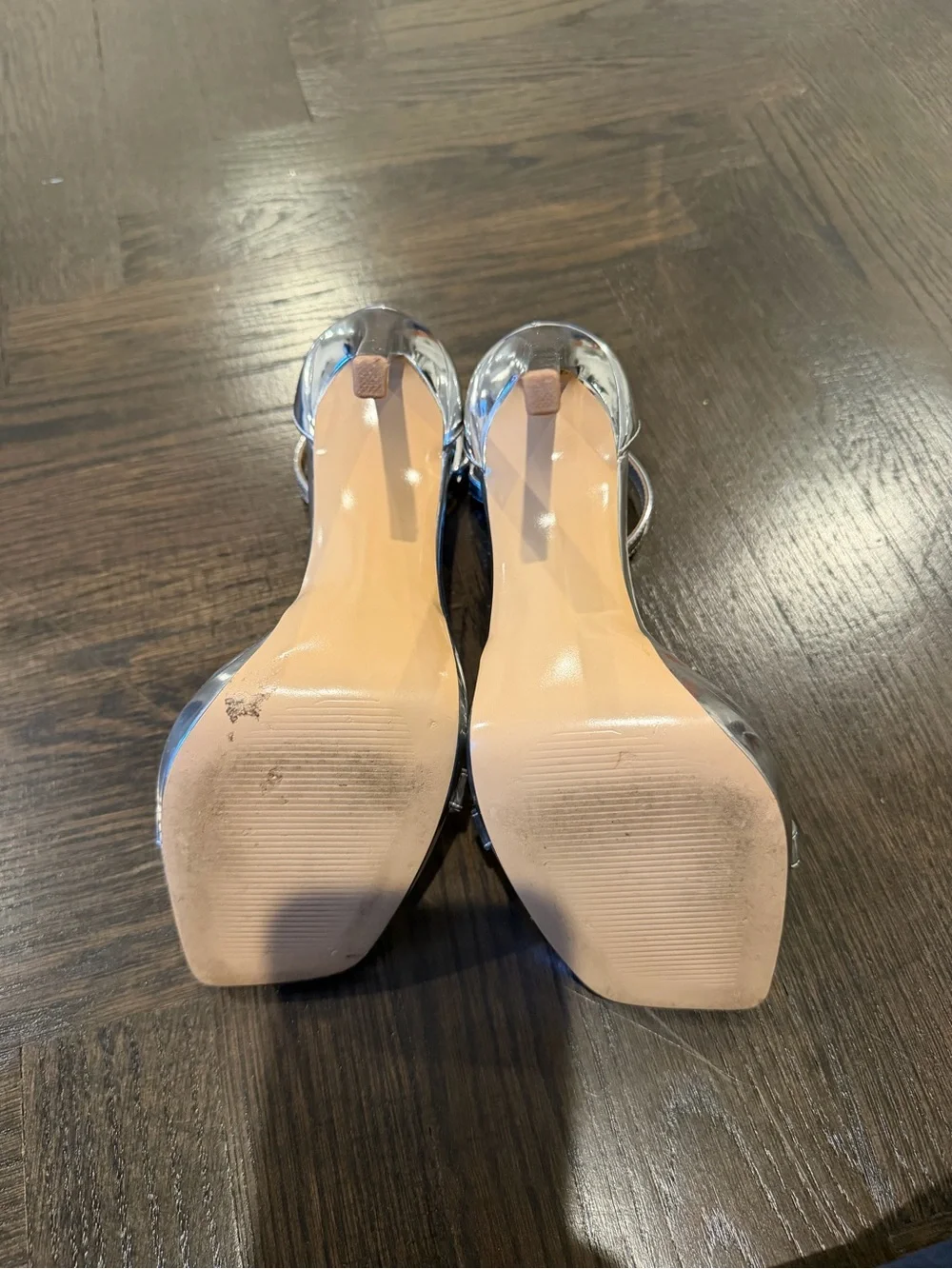Steve Madden Silver Metallic Ankle-Strap Stiletto Sandals